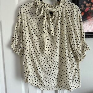 Who What Wear Cream and Black Polka Dot Blouse